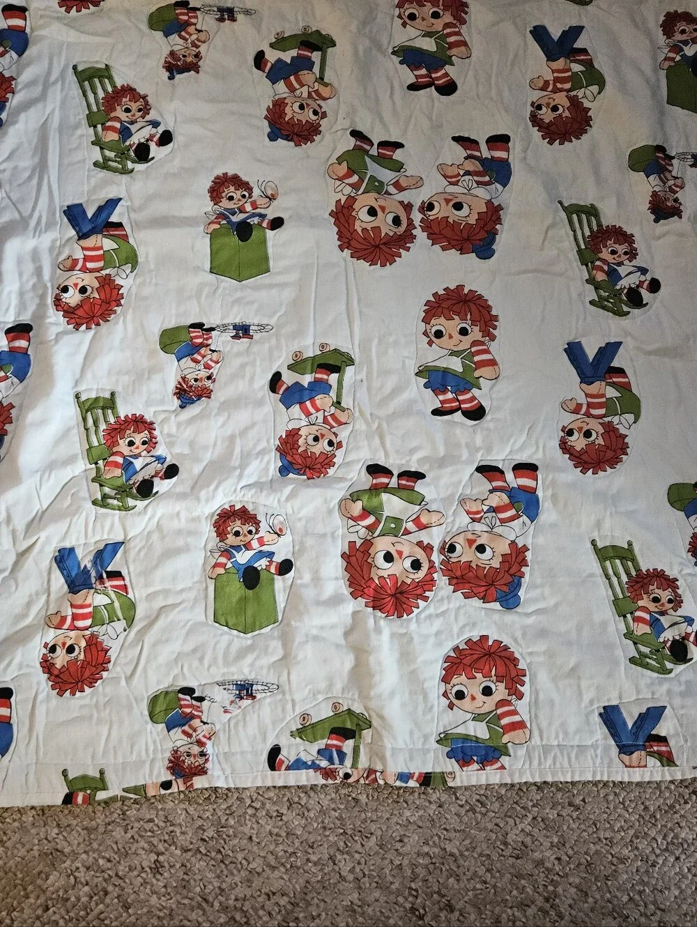 Vintage Handmade Raggedy Ann and Andy Quilt